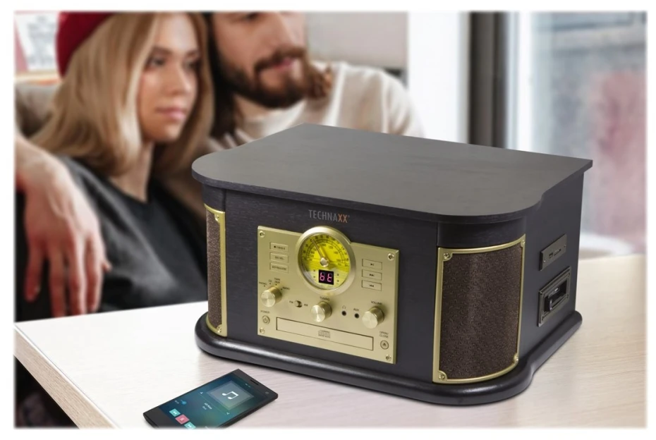 „Technaxx“ skaitmenina vinilo plokšteles, kasetes, kompaktinius diskus, radiją, turi AUX-IN ir „Bluetooth“ funkcijas