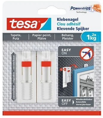 TESA 77774, Vidaus naudojimui, Universalus kabliukas, Raudona, Balta, Lipni juostelė, 1kg, Gipsas