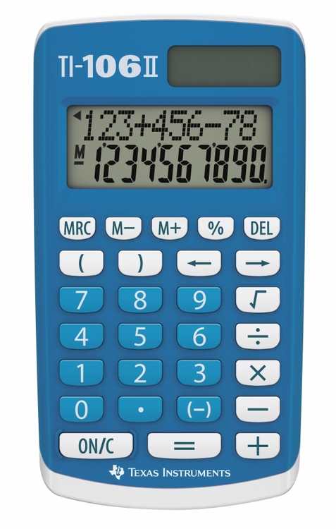 Texas Instruments TI 106-II, kišeninis, bazinis, 2 linijų, su baterija / saulės energija, mėlynas, baltas