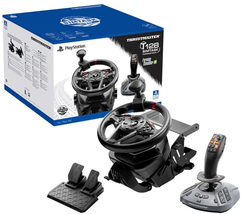 TRM Thrustmaster T128 SimTask Farming Pack Juoda USB Vairas + pedalai + pavarų perjungiklis Analoginis / skaitmeninis PC, PlayStation 4, PlayStation 5