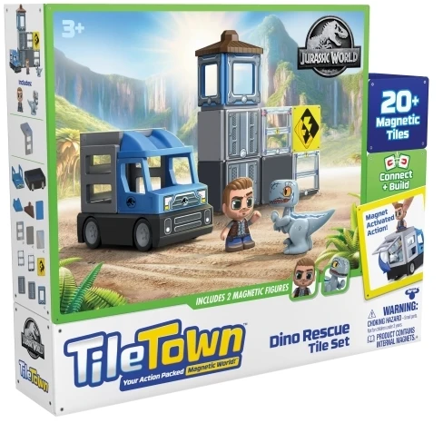 TileTown Plytelių miestas – Juros periodo pasaulio dinozaurų gelbėjimas, magnetinis konstravimo rinkinys (90313)