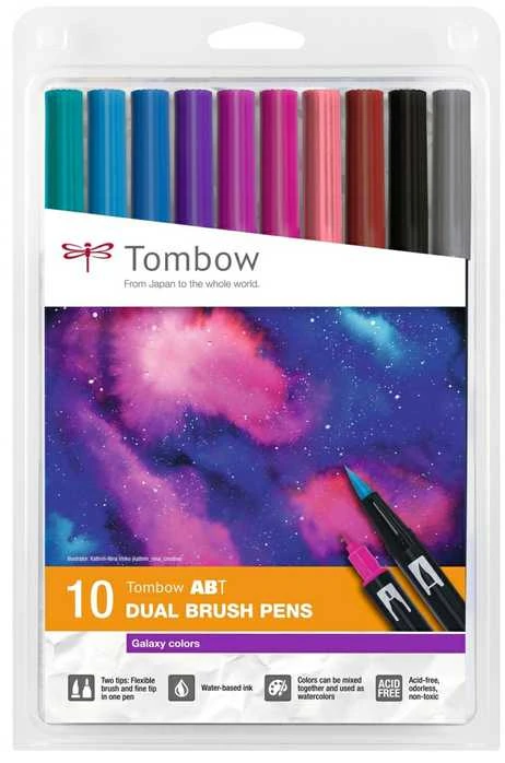 Tombow pluošto žymekliai ABT Dual Galaxy 10 vnt. pakuotėje