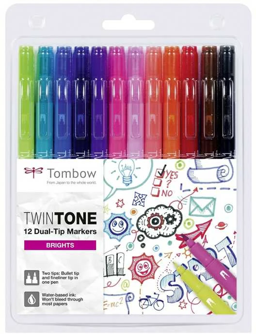 Tombow WS-PK-12P-1 - 12 pc(s) - Juodas,Mėlyna,Brown,Cyan,Žalias,Oranžinis,Rožinė,Raudona,Violet - Fine/Bullet tip - Multicolor - Round - Blister