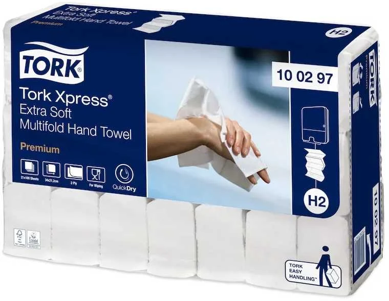 Lapelinis rankšluostinis popierius Tork Premium Extra Soft H2, 2 sl., 100 lap., 34x21,2cm, P,21vnt