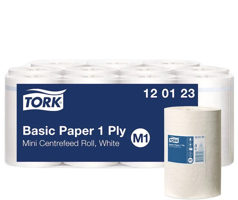 Popieriniai rankšluosčiai TORK Basic, 1 sl., 21,5 cm x 120 m, M1, 120123, balta sp.