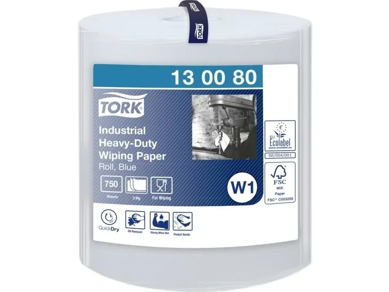 Pramoninis popierius Tork Industrial Heavy-Duty W1, 130080, 3 sluoksniai, mėlynos spalvos, 255m
