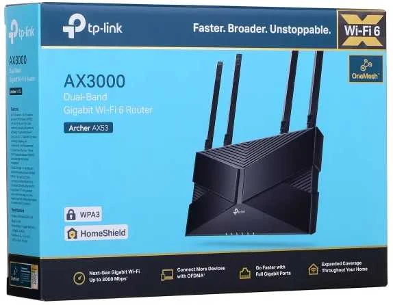 Belaidis maršrutizatorius TP-Link Archer AX53, Wi-Fi 6 (802.11ax), AX3000 (dvijuostis), Gigabit, OFDMA, MU-MIMO