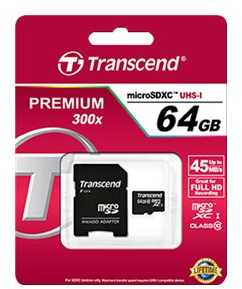 Atminties kortelė Transcend Micro SDXC 64GB Class 10 300x + SD adapteriai