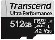 „Transcend 340S Micro SDXC 512 GB“ 10 klasės UHS-I/U3 A2 V30 atminties kortelė (TS512GUSD340S)