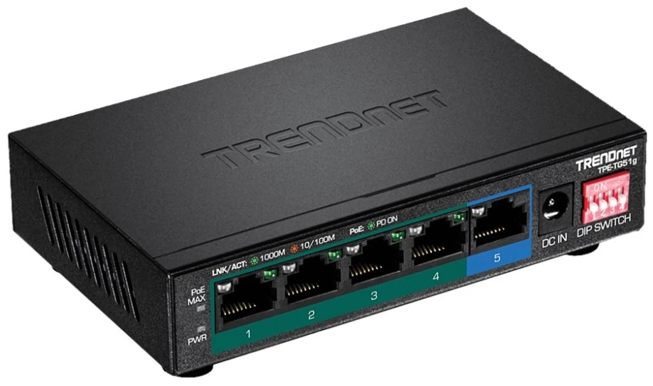 Šakotuvas TRENDNET 5 prievadų Gigabit PoE+ 60 W jungiklis