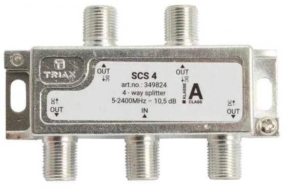 Triax SCS 4, Kabelių skirstytuvas, 75 O, 5 - 2400 MHz, Sidabrinis, Baltas, Kištukas/Kištukas, 11.5 dB