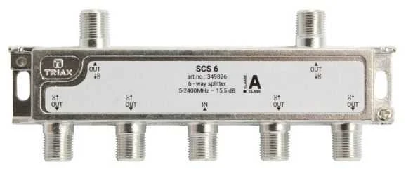 Triax SCS 6, Kabelių skirstytuvas, 75 O, 5–2400 MHz, Sidabrinis, Baltas, Kištukas/Kištukas, 16,5 dB