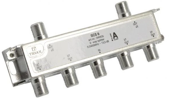 Triax SCS 6, Kabelių skirstytuvas, 75 O, 5–2400 MHz, Sidabrinis, Baltas, Kištukas/Kištukas, 16,5 dB