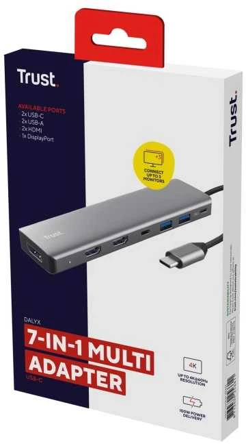 USB-C Šakotuvas - Trust 25661 Aliuminio 3 HDMI 2 USB-A 2 USB-C PD 3.0