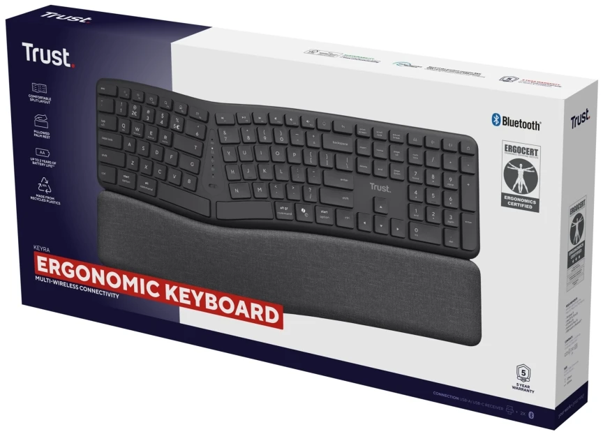 Trust Keyra Ergonomic multidevice Belaidė klaviatūra