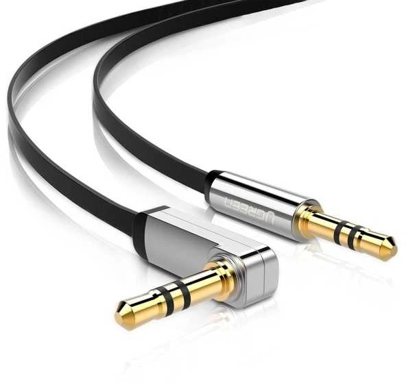 UGREEN mini lizdas 3.5 mm AUX plokščias alkūninis kabelis 1 m (juodas)