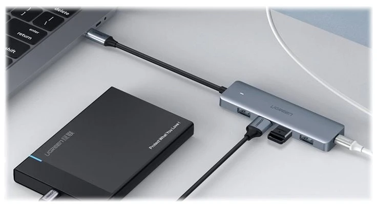 UGREEN 4-Port USB3.0 Hub with USB-C Power Supply šakotuvas - pilkas