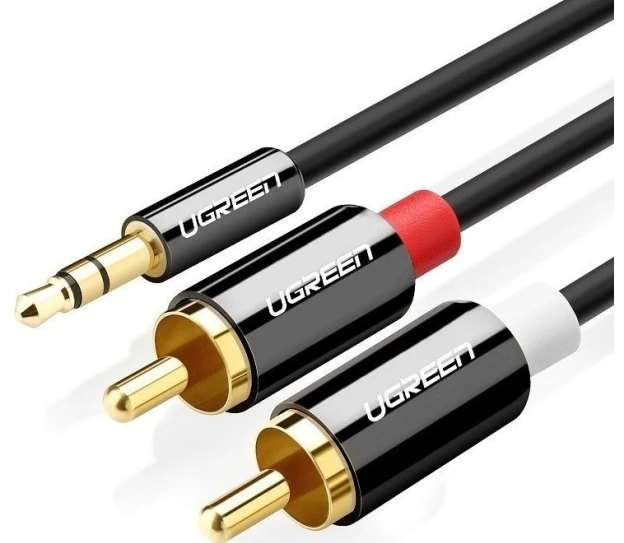 UGREEN AV116 3.5 mm lizdas iki 2RCA (Cinch) kabelis 2 m (juodas)
