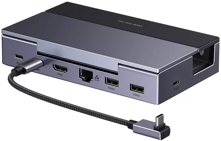 Doko stotelė Ugreen CM800, 6-in-1, skirta nešiojamoms konsolėms Steam Deck / Asus ROG Ally, USB-C į HDMI 4K 120Hz, 2x USB, USB-C, RJ45 (pilka)