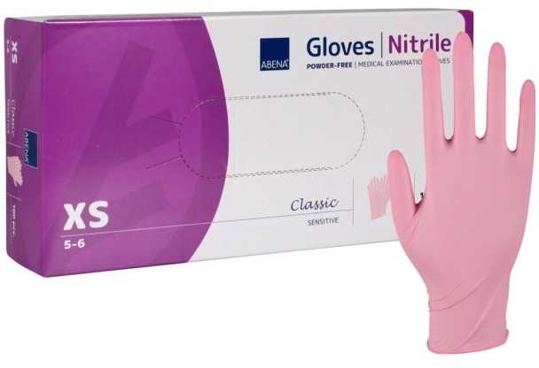 Apžiūros pirštinės, ABENA Classic Sensitive, XS, rožinės, nitrilo, be pudros - (100 vnt.)