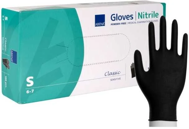 Abena Nitrilinės juodos pirštinės, dydis S, be pudros, 100 vnt