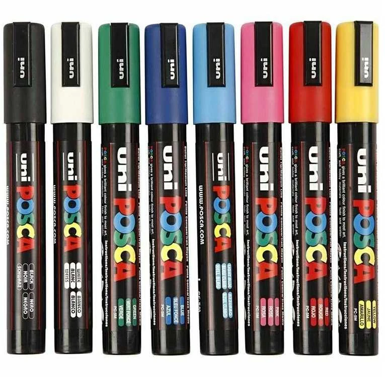 UNI-BALL POSCA JUMBO nuolatinis žymeklis PC-5m 1,8-2,5 mm, apvalus, spalvų derinys, pakuotėje 8 vnt (BAZ097)