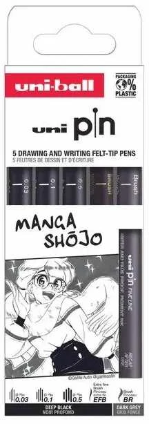 Uni-ball PIN Manga Shojo rašiklių rinkinys pakuotėje