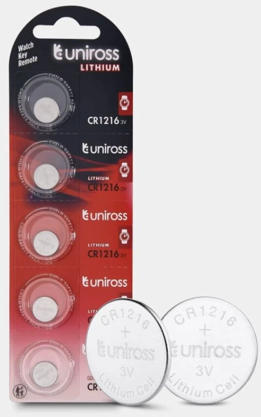 Uniross Batteries Uniross U5CR1216, Vienkartinės baterijos, CR1216, Ličio, 3 V, 5 vnt., Sidabras