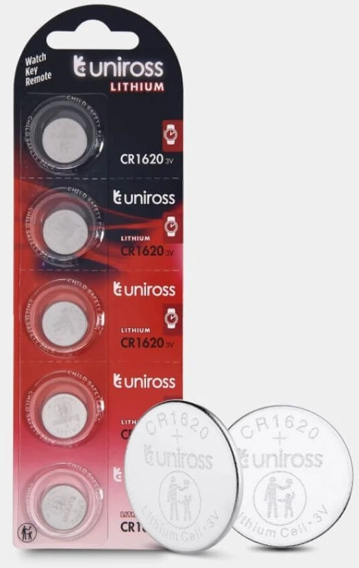Uniross Batteries Uniross U5CR1620, Vienkartinė baterija, CR1620, Ličio, 3 V, 5 vnt., Sidabras