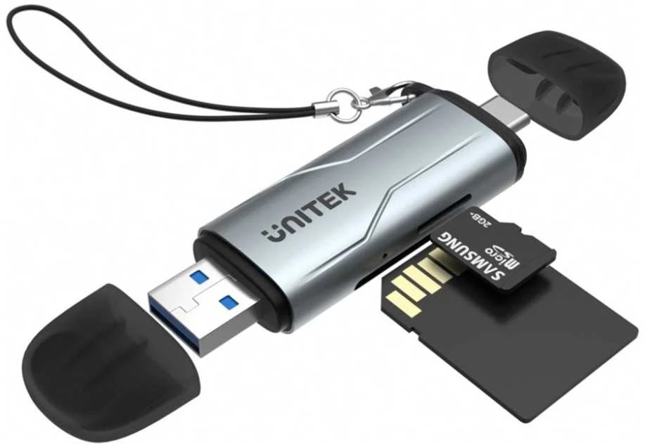 Atminties kortelė Skaitytuvas Unitek SD/Micro SD USB-A 5Gbps/USB-C pilka (R1010A)