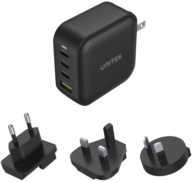 UNITEK CHARGER GaN 3x USB-C 1x USB-A QC 3.0 PD 100W Juodas