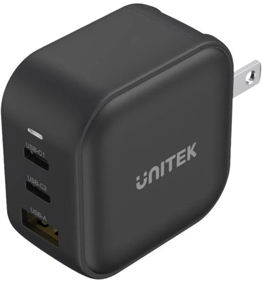 UNITEK CHARGER GaN 2x USB-C 1x USB-A PD QC 3.0 66W Juodas