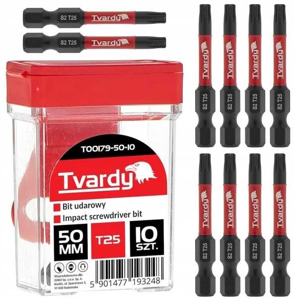 Grąžtas Tvardy Bity udarowe T25 50mm S2 – dėžutė (10/120)