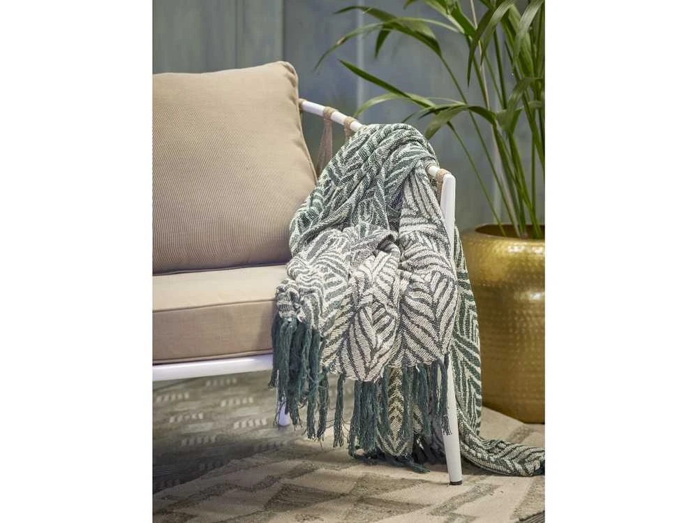 CREATIVE COLLECTION Ugento Plaid, Grøn, Genanvendt Bomuld