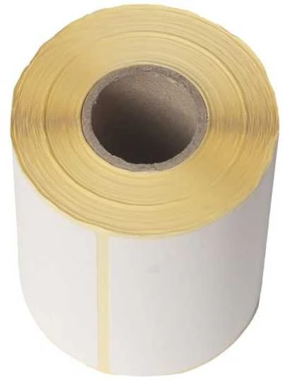 Terminė etiketė be spaudos, balta TOP su perforacija, 104x51mm, ø40mm šerdis, 940 vnt./ritinėlis