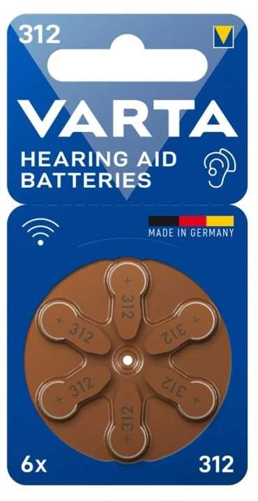 Varta 312, Vienkartinės baterijos, PR41, Cinko-oro, 1,45 V, 6 vnt., Hg (gyvsidabris)