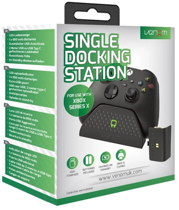 Venom įkrovimo stotelė su įkraunamu akumuliatorių bloku, juoda, skirta XBOX Series X/S