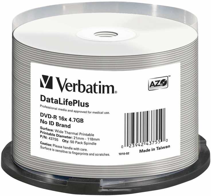 VERBATIM 50x DVD-R 4,7GB 16x spausdinamas platus paviršius