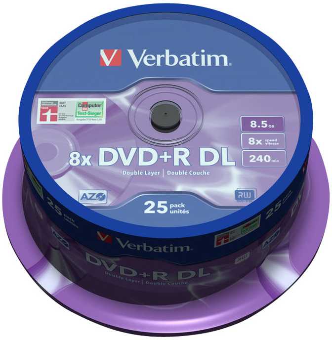 Verbatim DVD+R Double Layer 8x Matt Sidabrinis 25pk Spindle 8,5 GB DVD+R DL 25 vnt