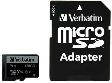 Verbatim Atminties kortelė Micro SD 128GB + adapter Pro U3 juodos spalvos 47044