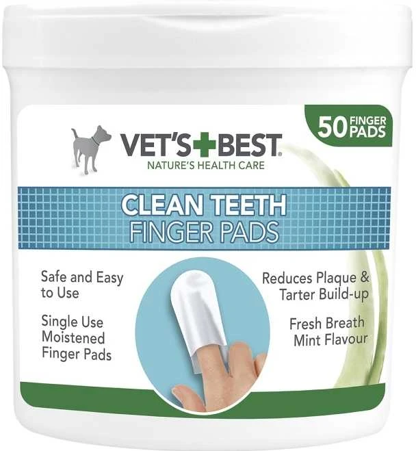 Vet's Best Clean Teeth dantų valymo servetėlės, 50 vnt
