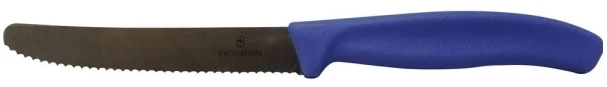 Virtuvinis peilis Victorinox Swiss Classic 6.7832.C1 dantytais ašmenimis ir užapvalintu galu, mėlynas