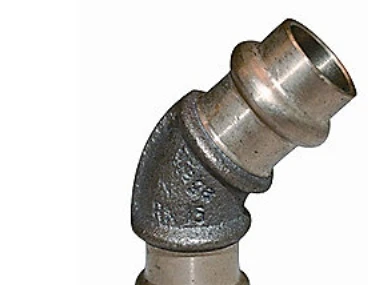 VIEGA Sanpress alkūnė 45 laipsnių 15 mm, pagaminta iš pistoleto metalo Įvorė/įvorė, SC-Contur