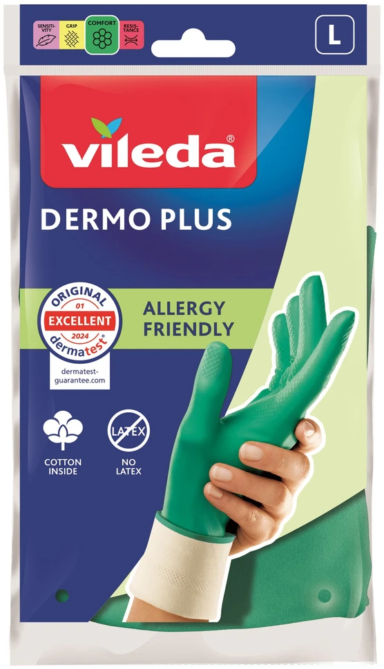 Vileda Dermo Plus ‘L’ Gloves Žalias Cotton, Nitrile