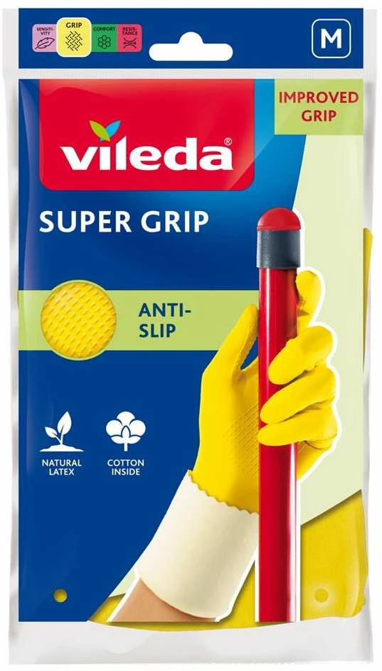 Vileda Super Grip neslystančios namų ruošos pirštinės, M dydis, 1 pora