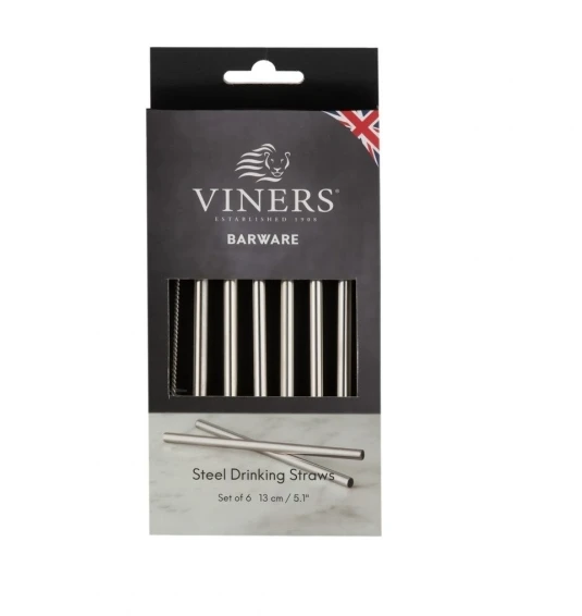Viners VINERS Short steel drinking straws set 6