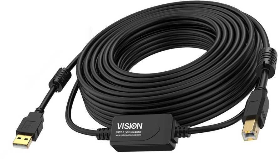Kabelis USB Vision USB-A - USB-B 10 m Juodas (TC 10MUSB+/BL/2)