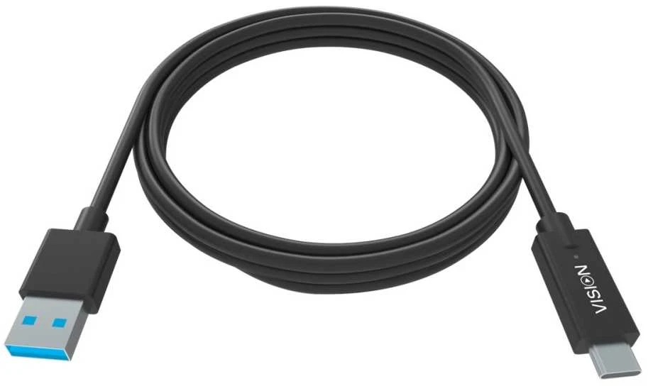 „Vision VISION“ profesionalus USB-C–USB-A laidas, skirtas montavimui – 30 metų garantija – 5 Gbps pralaidumas – palaiko 3 A įkrovimo srovę – USB-C 3.1 (M)–USB-A 3.0 (M) – 4,0 mm išorinis skersmuo – 22 + 30 AWG 1 m – juodas