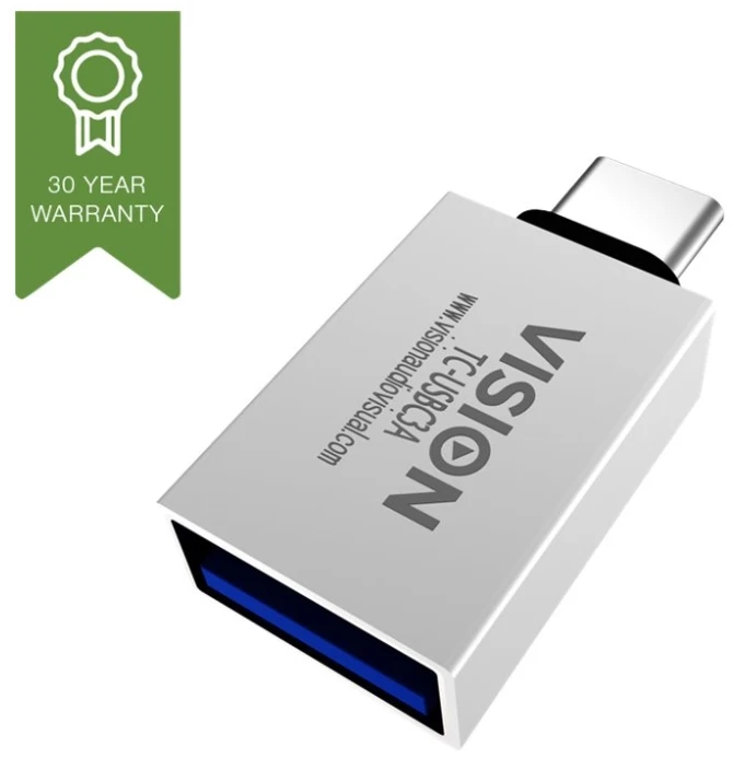 Adapteris USB Vision USB-A - USB-C Baltas (TC-USBC3A)