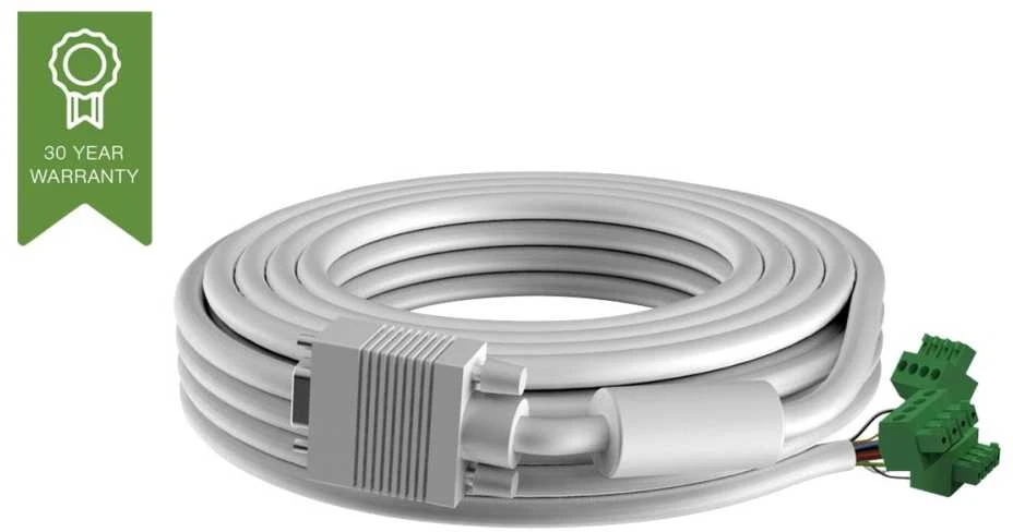 Kabelis Vision „Techconnect“ modulinė AV plokštė – 30 METŲ GARANTIJA – VGA kabelis, skirtas montavimui – „Phoenix“ (M) į VGA (M) – 28 AWG – 8 mm išorinis skersmuo – 10 m – baltas